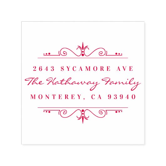 Stilvolle Script & Ornament Family Rücksendeadress Permastempel (Design)