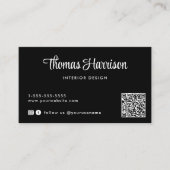 Stilvolle Script QR Code Black Visitenkarte (Vorderseite)