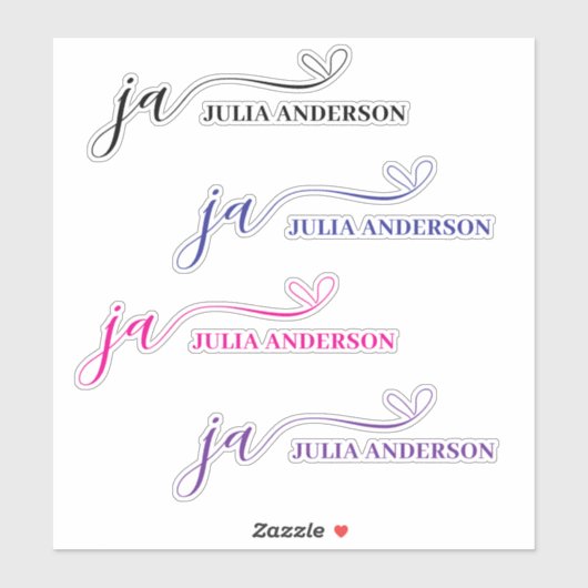 Stilvolle Script Schriftart Monogram farbenfroh Aufkleber (Blatt)