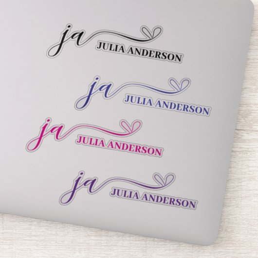 Stilvolle Script Schriftart Monogram farbenfroh Aufkleber (Detail)