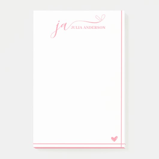Stilvolle Script-Schriftart Monogram White & Pink Post-it Klebezettel (Vorderseite)