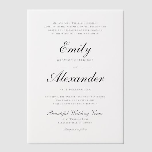 Stilvolle Script Schwarz-weiß Wedding Pergament Einladungen (Vorderseite)