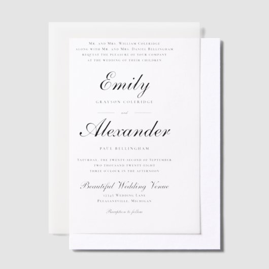 Stilvolle Script Schwarz-weiß Wedding Pergament Einladungen (Versetzt)