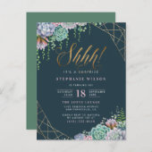 Stilvolle Script Succulents Überraschung Geburtsta Einladungspostkarte (Vorne/Hinten)