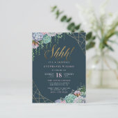 Stilvolle Script Succulents Überraschung Geburtsta Einladungspostkarte (Stehend Vorderseite)