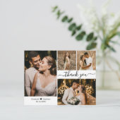Stilvolle Script Wedding 4 Foto Collage Vielen Dan Postkarte (Stehend Vorderseite)