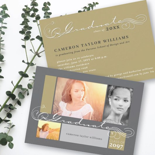 Stilvolle Scrolls 3 Foto Collage Graduation Party Einladung
