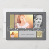 Stilvolle Scrolls 3 Foto Collage Graduation Party Einladung (Vorderseite)