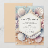Stilvolle Seashell Beach Wedding Save The Date (Vorne/Hinten)