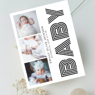 Stilvolle Seiten-Typografie 3 Foto Baby Dankeschön Postkarte