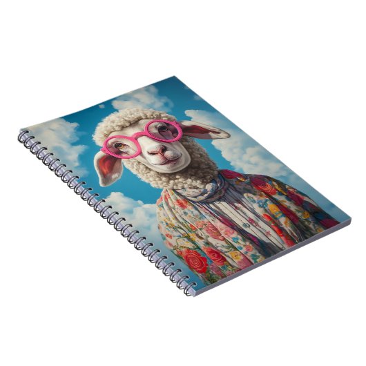 Stilvolle Sheep Pink Brille floral AtReifen Blue S Notizblock (Rechte Seite)
