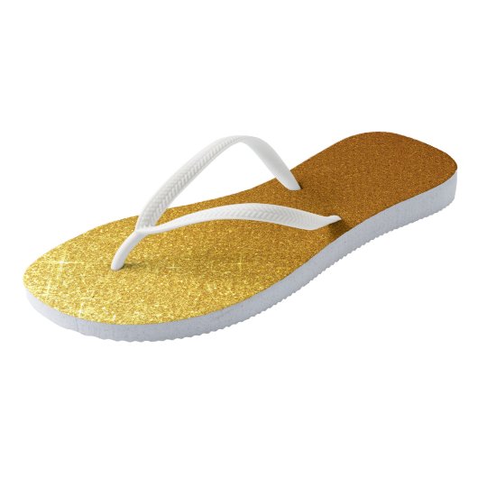 Stilvolle Shimmering Gold Glitzer & Glam Badesandalen (Schrägansicht)