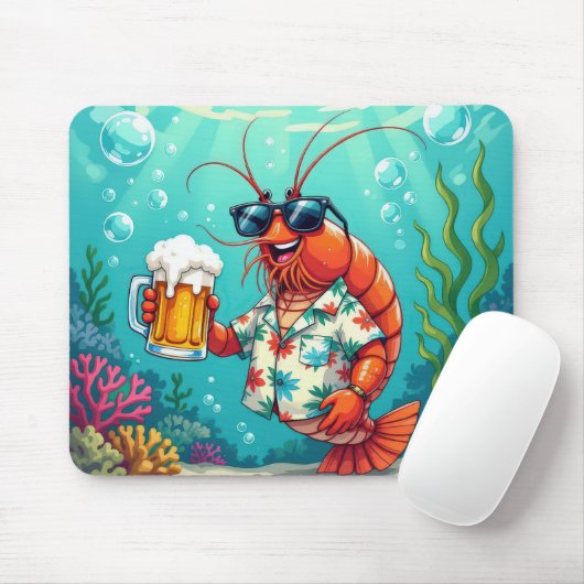 Stilvolle Shrimps mit einem Glas Bier Mousepad (Mit Mouse)