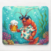 Stilvolle Shrimps mit einem Glas Bier Mousepad (Vorne)