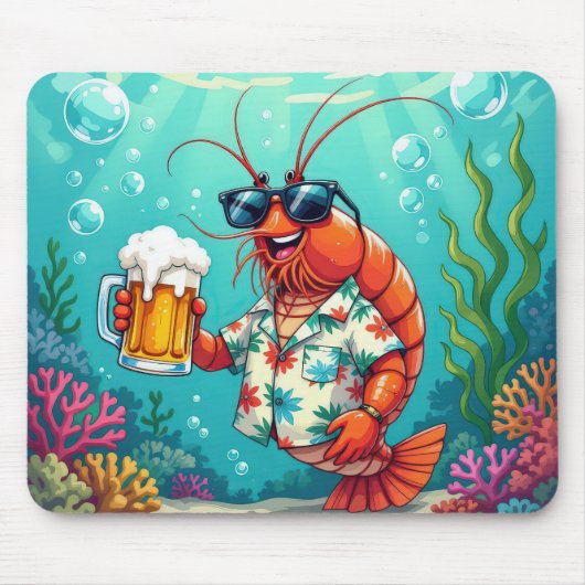 Stilvolle Shrimps mit einem Glas Bier Mousepad (Vorne)