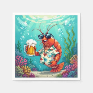 Stilvolle Shrimps mit einem Glas Bier Serviette