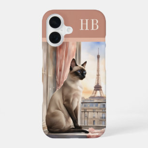 Stilvolle siamesische Katze Monogramm personalisie iPhone 16 Hülle