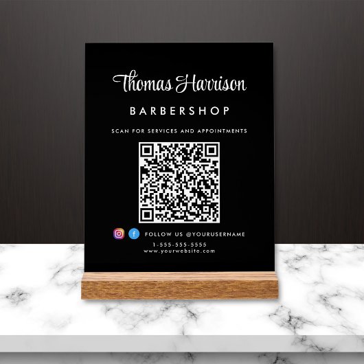 Stilvolle Signatur Script QR Code Business Black Acrylschild