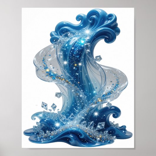 Stilvolle Silber-Wasserwelle Poster (Vorne)
