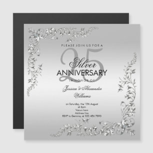 Stilvolle Silberdekoration 25. Hochzeitstag Magneteinladung