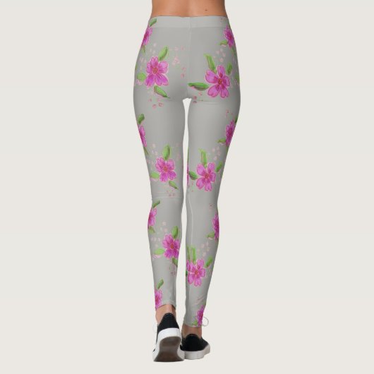 Stilvolle silbergraue Leggings mit Blumenmuster (Rückseite)