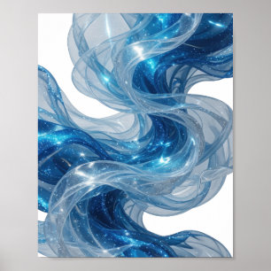 Stilvolle silberne blaue Wellen und Sterne Kundend Poster