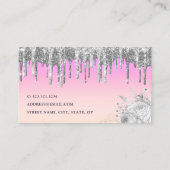 Stilvolle silberne Blumen Glitzer Tropfen Make-up  Visitenkarte (Rückseite)