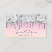 Stilvolle silberne Blumen Glitzer Tropfen Make-up  Visitenkarte (Vorderseite)