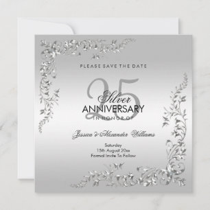 Stilvolle silberne Dekoration 25. Hochzeitstag Save The Date