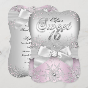 Stilvolle silberne Schleife rosa Juwel Sweet Sixte Einladung