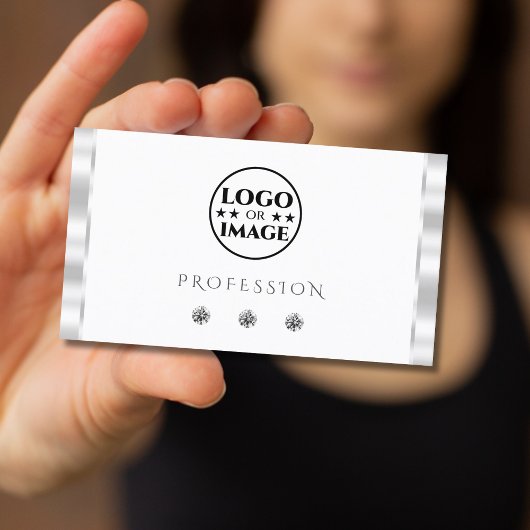 Stilvolle silberweiße glänzende Diamanten mit Logo Visitenkarte