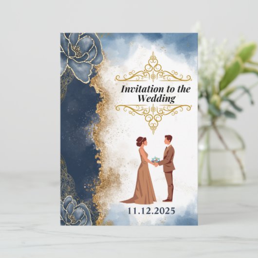 Stilvolle Silhouette Couple Wedding Einladung (Nav (Stehend Vorderseite)