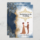 Stilvolle Silhouette Couple Wedding Einladung (Nav (Vorne/Hinten)