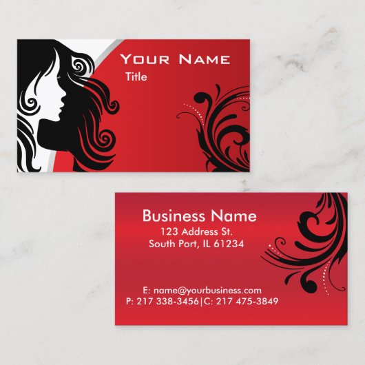 Stilvolle Silhouette Frauenhaus Stylist | Rot Visitenkarte (Vorne/Hinten)