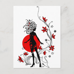 Stilvolle Silhouette mit hübscher Frau Postkarte