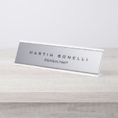 Stilvolle Silver Background Schlicht anpassbar Schreibtischnamensplakette (Vorderseite )