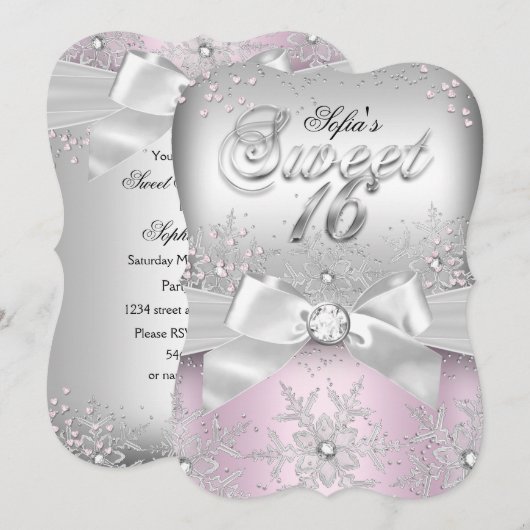 Stilvolle Silver Bow Pink Jewel 16 . Geburtstag Ei Einladung (Vorne/Hinten)