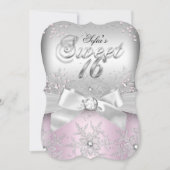 Stilvolle Silver Bow Pink Jewel 16 . Geburtstag Ei Einladung (Vorderseite)