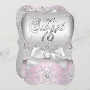 Stilvolle Silver Bow Pink Jewel 16 . Geburtstag Ei Einladung