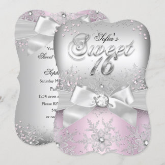 Stilvolle Silver Bow Pink Jewel 16 . Geburtstag Ei Einladung