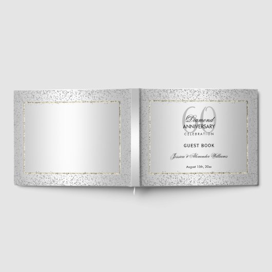 Stilvolle Silver Confetti 60. Diamant Wedding Gästebuch (Voll)