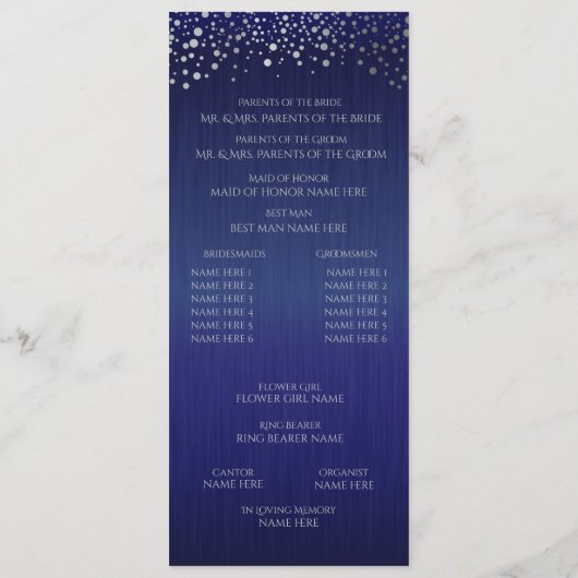 Stilvolle Silver Confetti Dots | Blue - Programm (Rückseite)