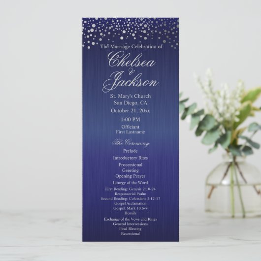 Stilvolle Silver Confetti Dots | Blue - Programm (Stehend Vorderseite)