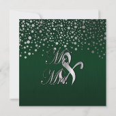 Stilvolle Silver Confetti Dots | Deep Dark Green Einladung (Rückseite)
