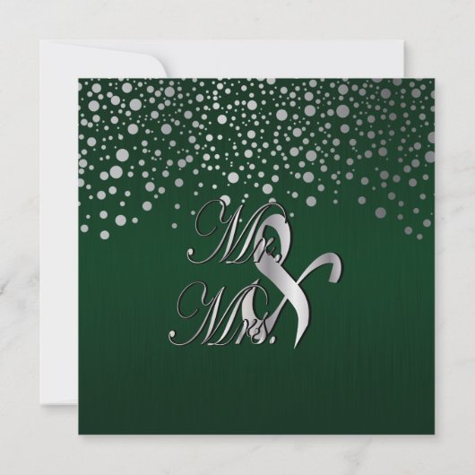 Stilvolle Silver Confetti Dots | Deep Dark Green Einladung (Rückseite)