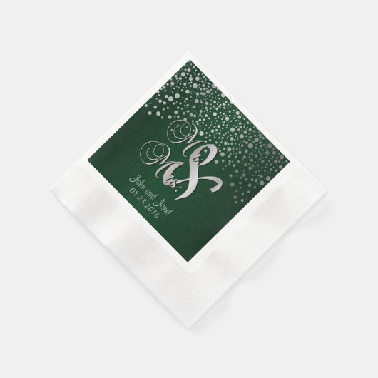 Stilvolle Silver Confetti Dots | Deep Dark Green Serviette (Ecke)