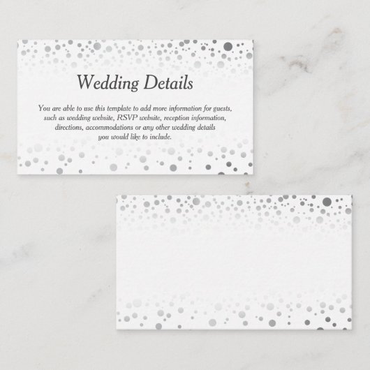 Stilvolle Silver Confetti Dots - Details zur Hochz Begleitkarte (Vorne/Hinten)