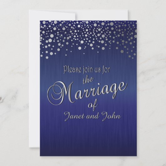 Stilvolle Silver Confetti Dots| Sapphire Blue Einladung (Rückseite)