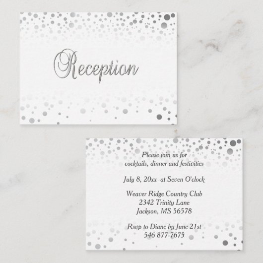 Stilvolle Silver Confetti Dots | Weißer Hintergrun Begleitkarte (Vorne/Hinten)