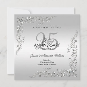 Stilvolle Silver Decoration 25. Hochzeitstag Save The Date